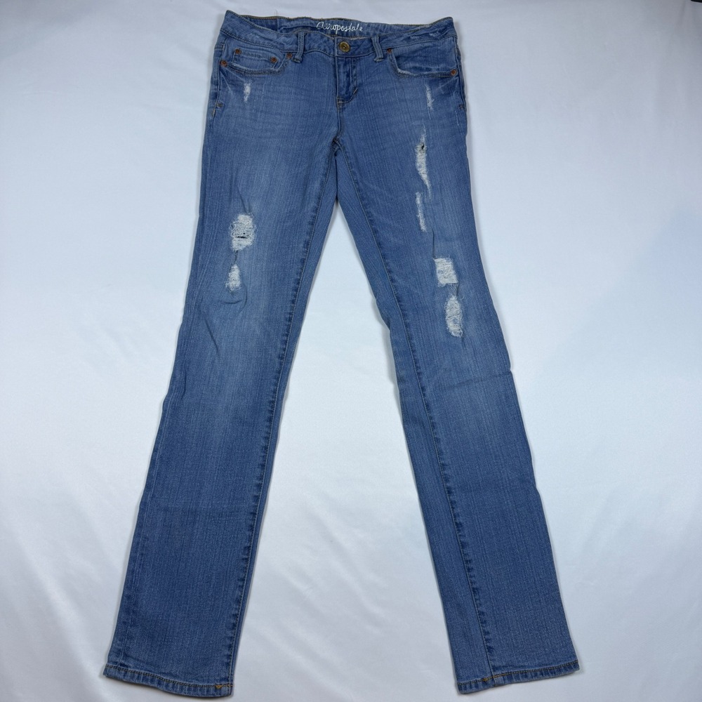 Aeropostale Bayla Skinny Jeans Womens 6 Reg Blue Distressed Low Rise Denim